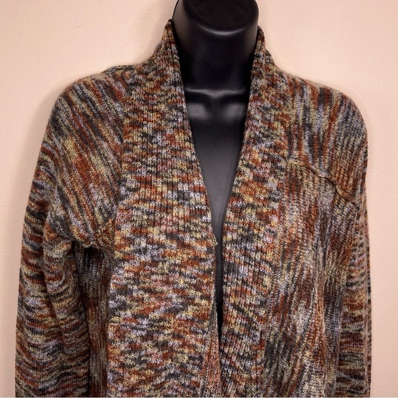 MEDIUM SONOMA BEIGE PRINT KNIT SWEATER LONG SLEEVE OPEN FRONT - Picture 4 of 11